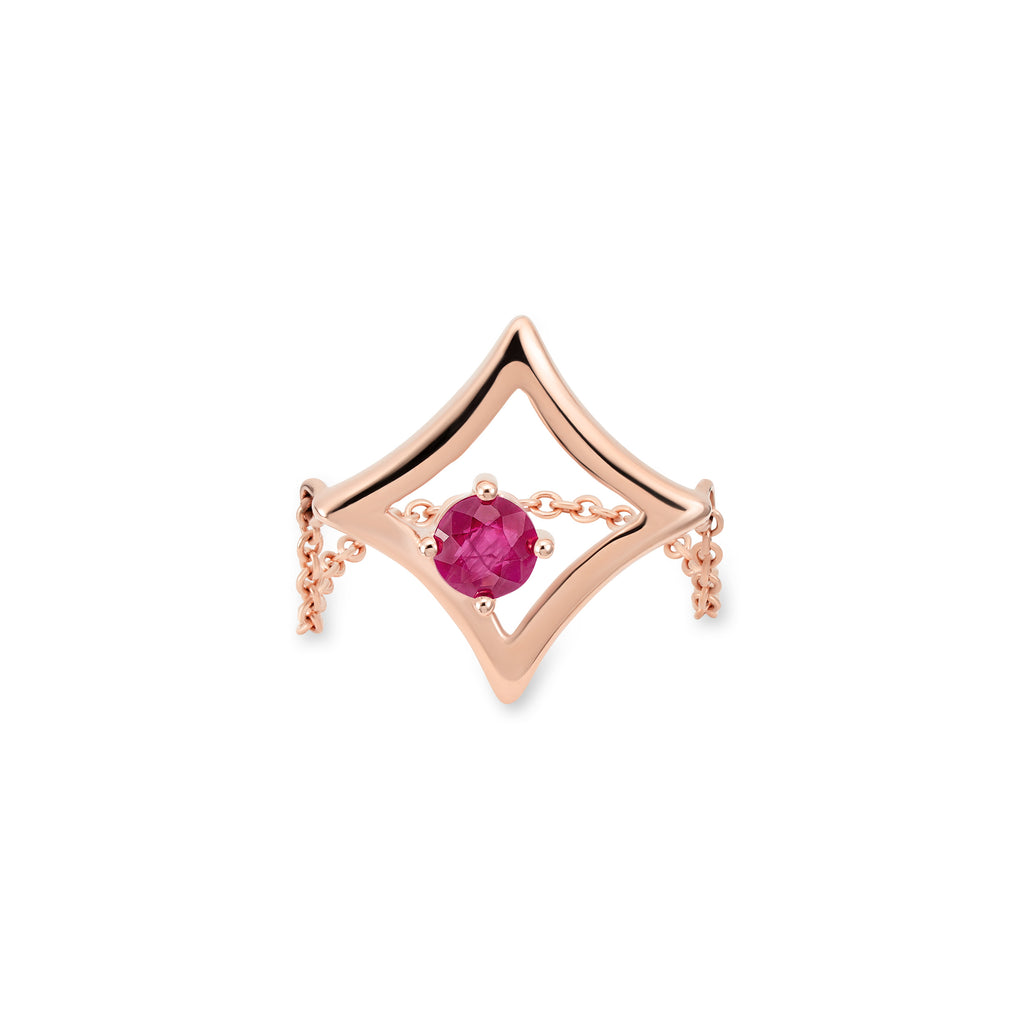 The Gilded Sky Chain Ring | 18k Rose Gold & Ruby