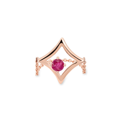 The Gilded Sky Chain Ring | 18k Rose Gold & Ruby