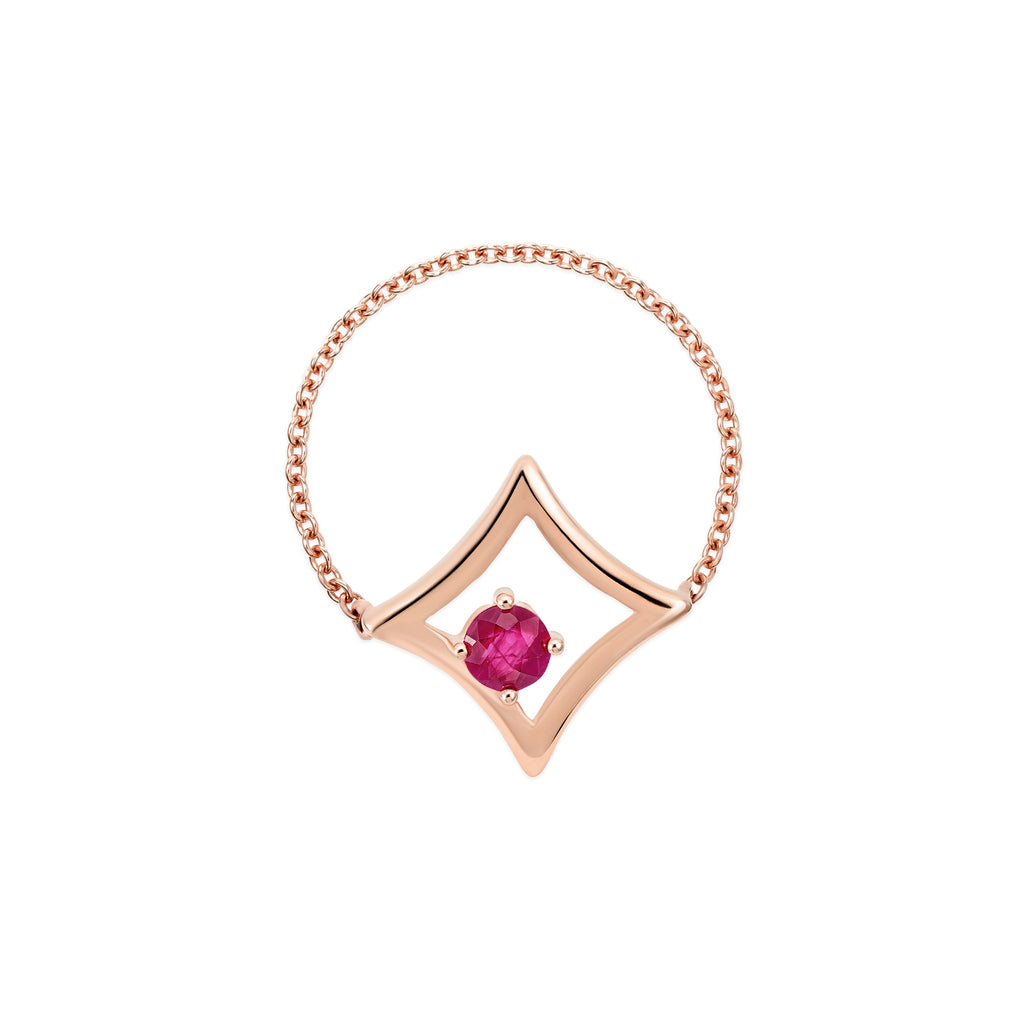 The Gilded Sky Chain Ring | 18k Rose Gold & Ruby