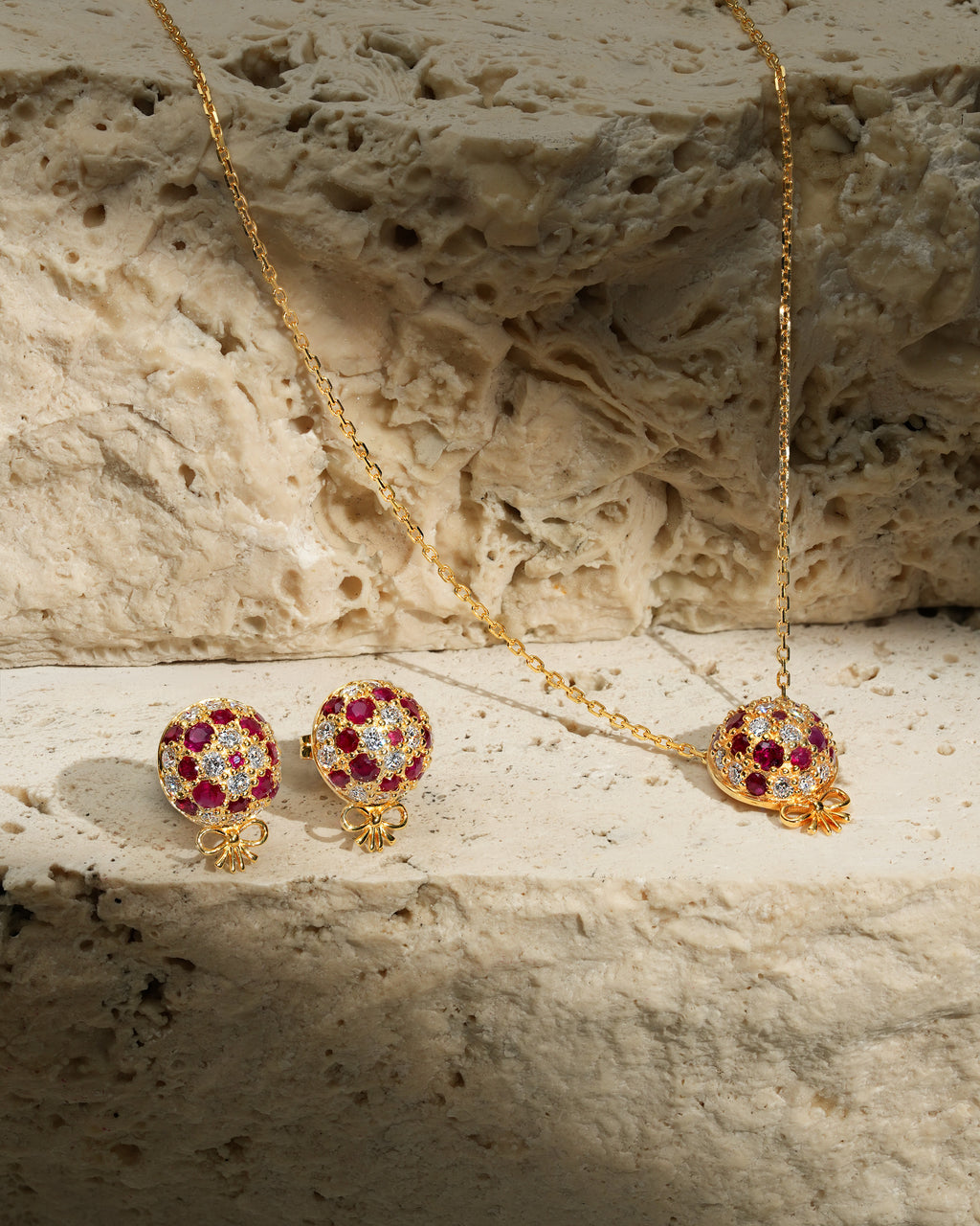 The Infinite Bouquet Earrings | 18k Yellow Gold, Diamond & Ruby