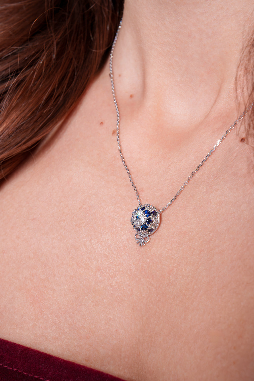 The Infinite Bouquet Necklace | 18k White Gold, Diamond & Blue Sapphire